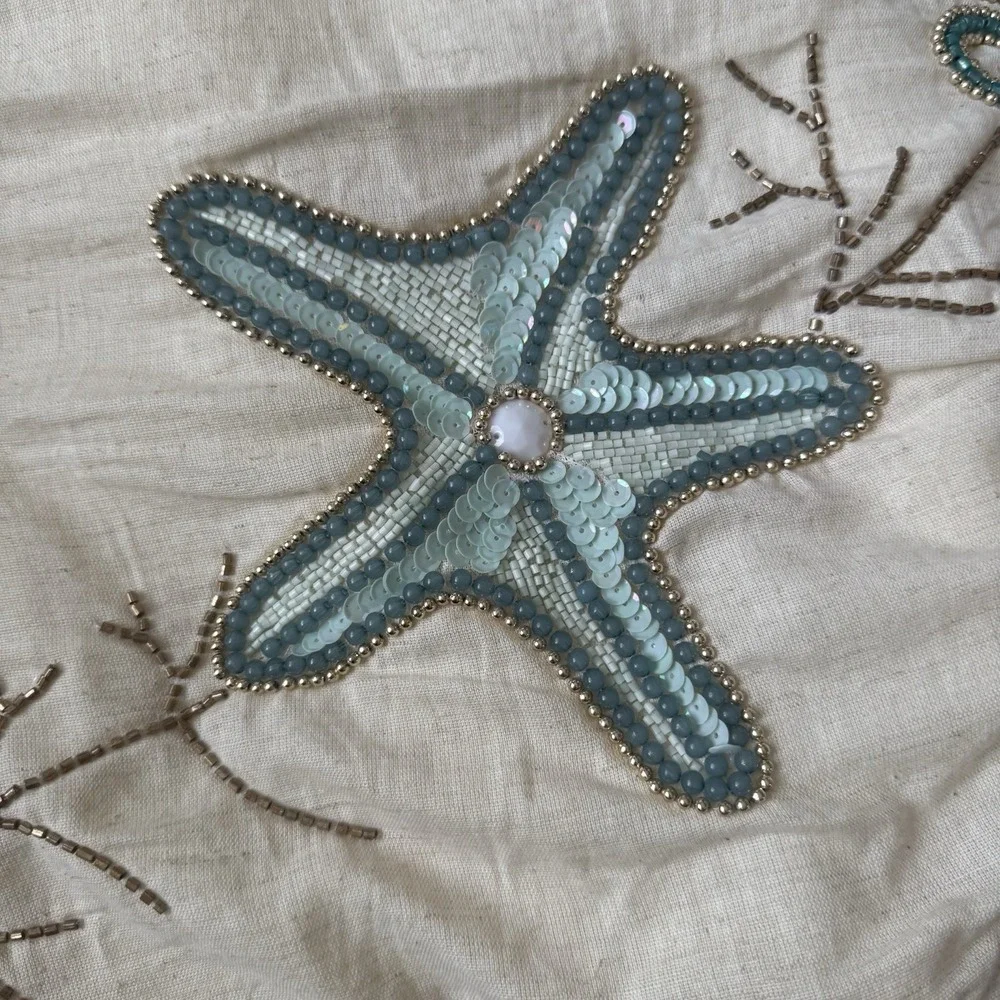 Pier 1 Imports Sequined Beaded Round Tree Skirt Coastal Beach Christmas Shells